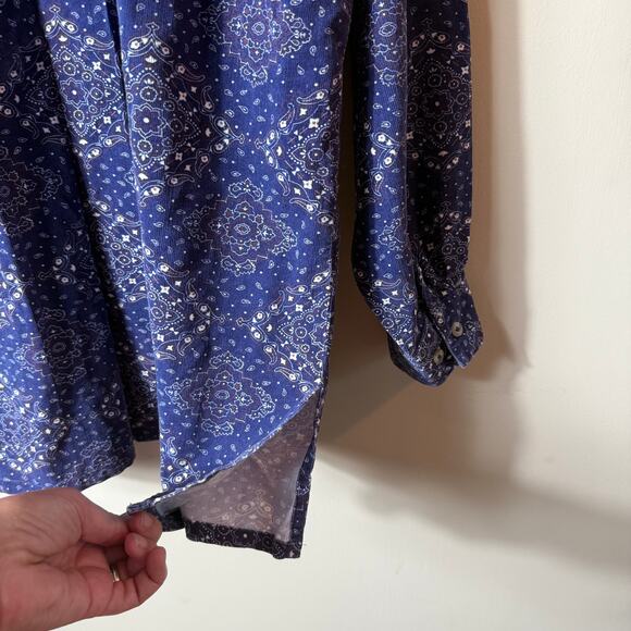 VTG Arizona Jean Co Women Corduroy Button Up Shirt L Navy Paisley Cottage Boho - Picture 4 of 7